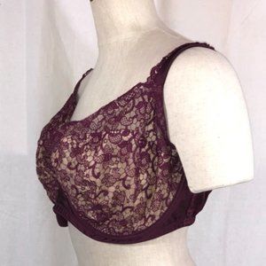 Masquerade Size 38H Burgundy Lace Underwire Balconnet Bra Persia 6581